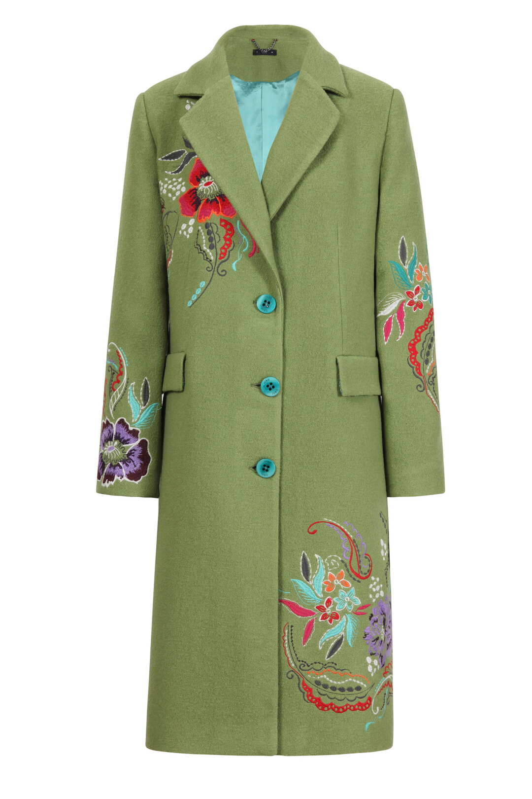 Boiled Wool Coat with Embroidery