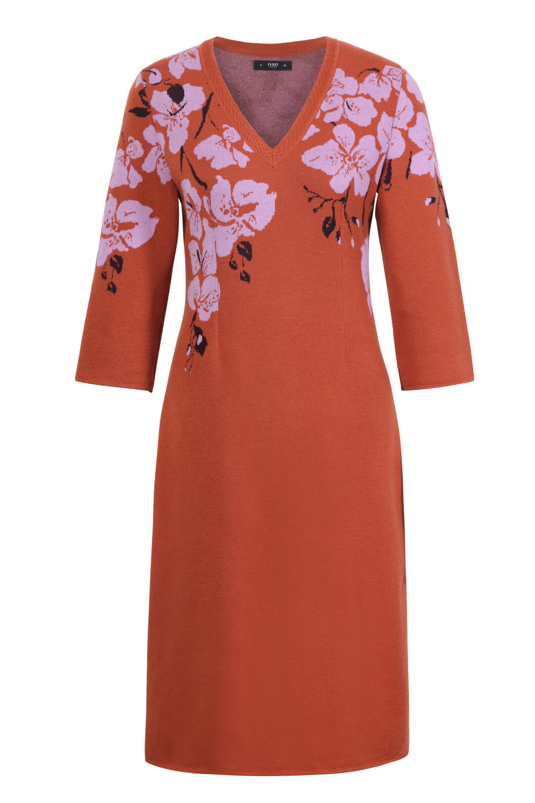 Kleid mit V-Ausschnitt, Orchideenmotiv