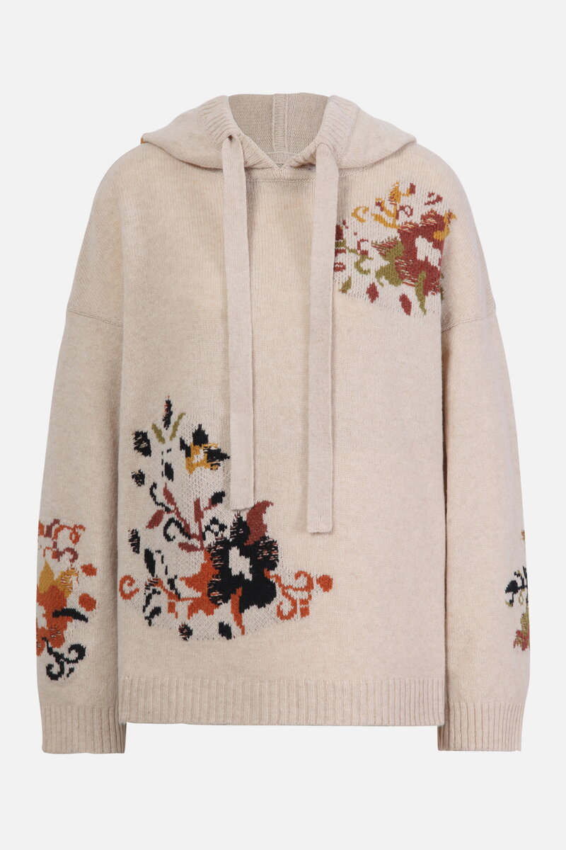 Floral Pattern Pullover with Hoodie