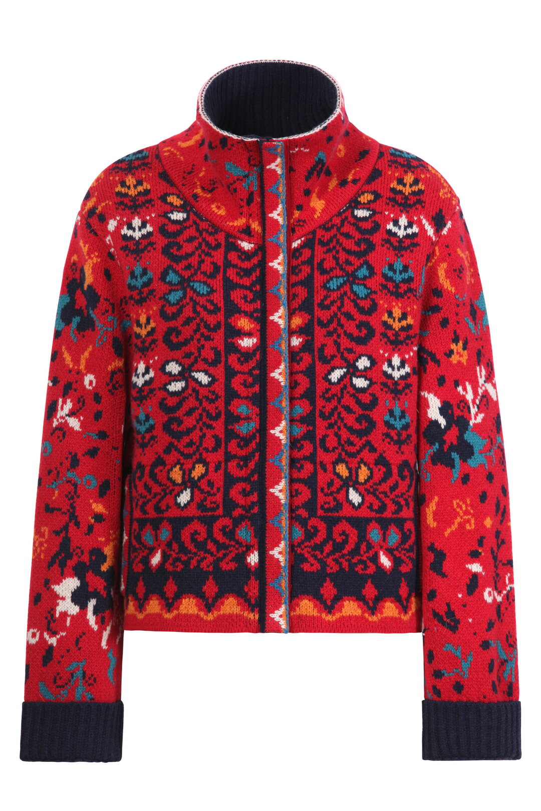 Roll-Neck Jacket, Floral Pattern