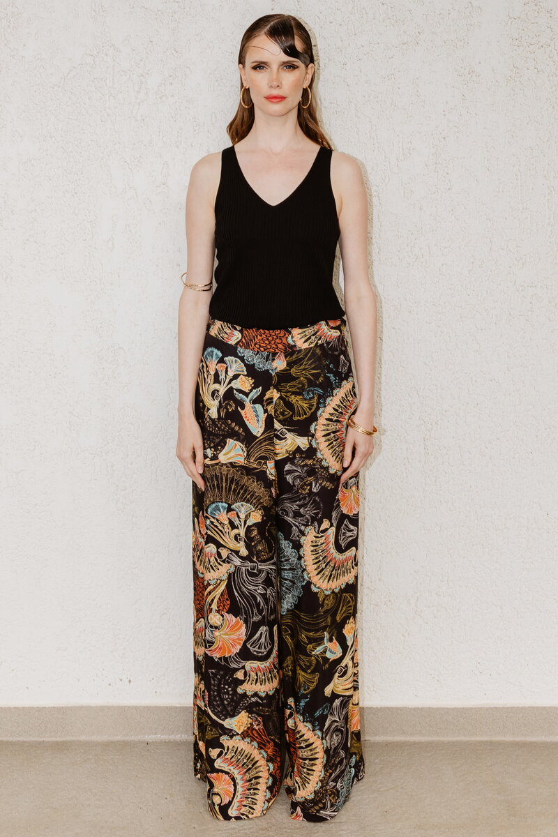 Viscose Pants, Lotos Motif