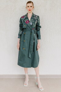 Trenchcoat mit Stickerei, Floral Motiv