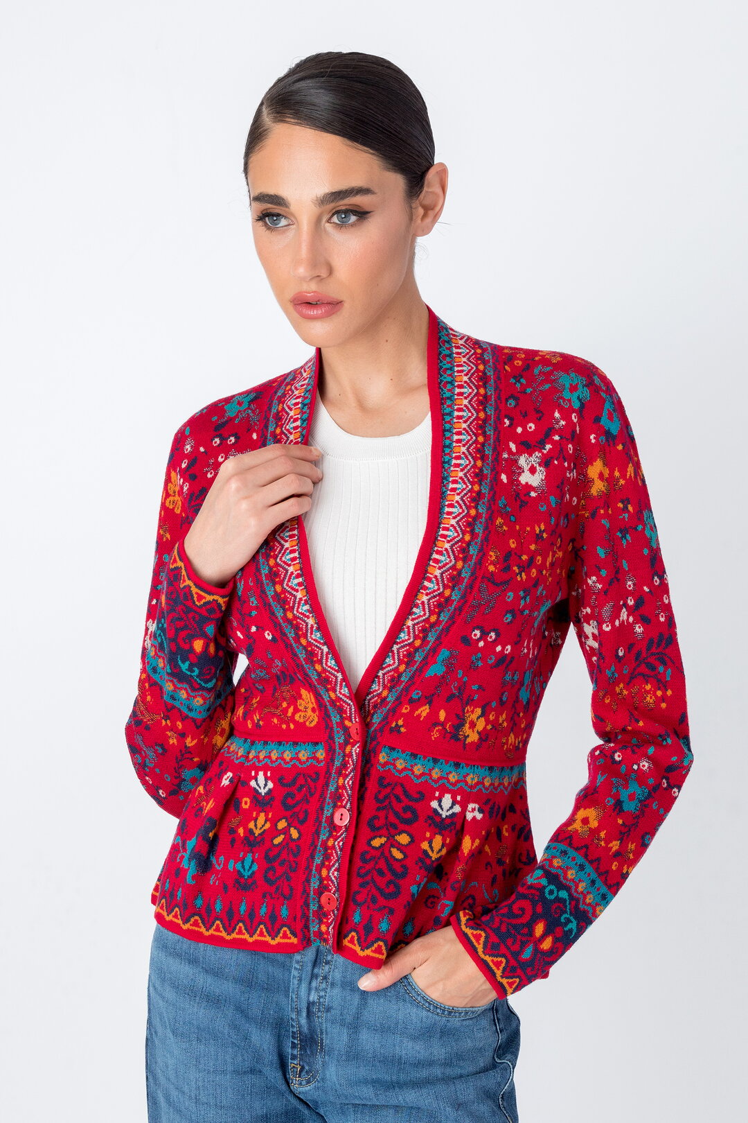 V-Neck Jacket, Floral Pattern