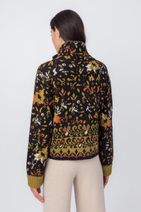 Roll-Neck Jacket, Floral Pattern