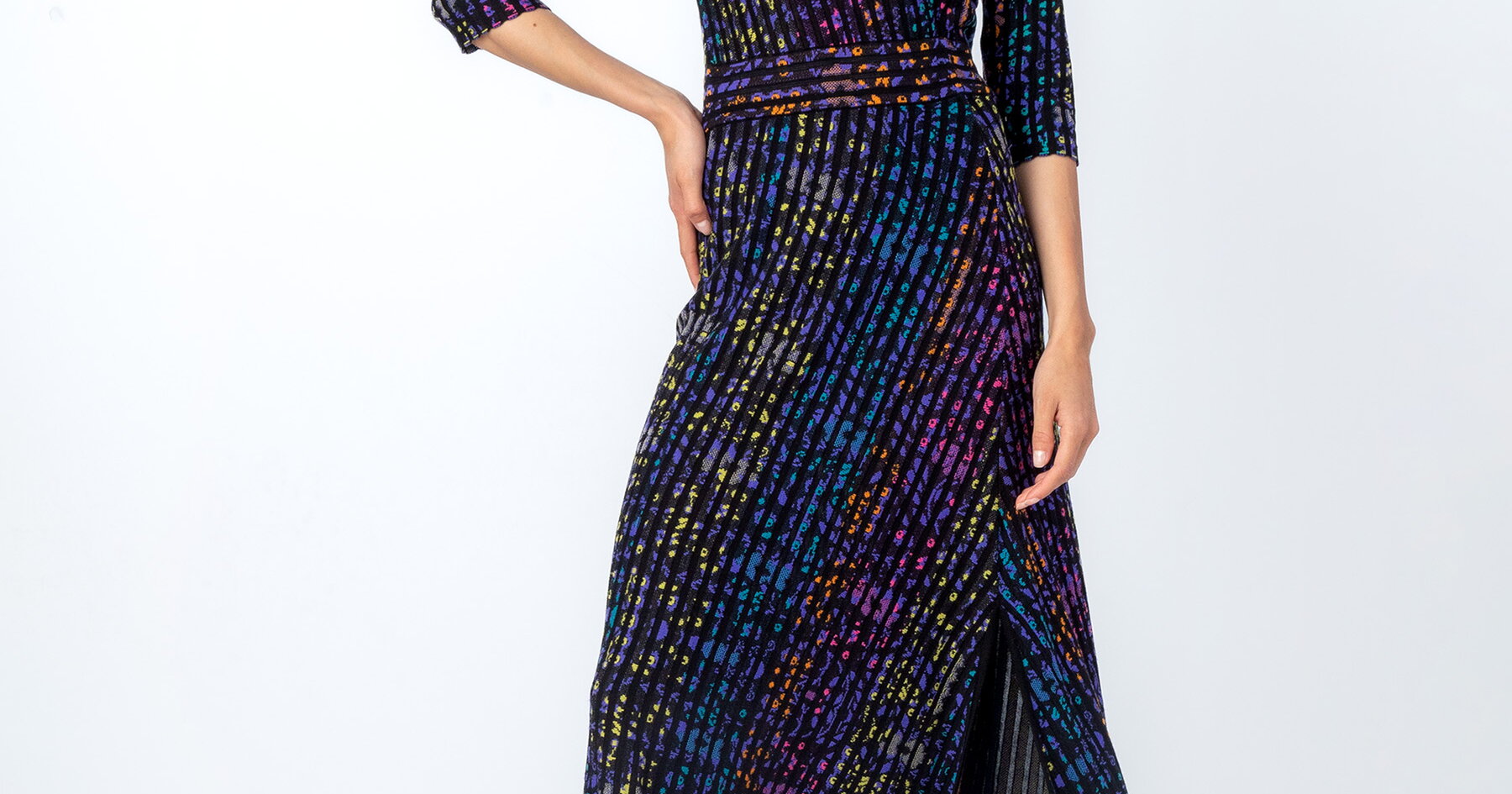 Asymmetric Dress, Floral Pattern - Dresses - Ivko Woman