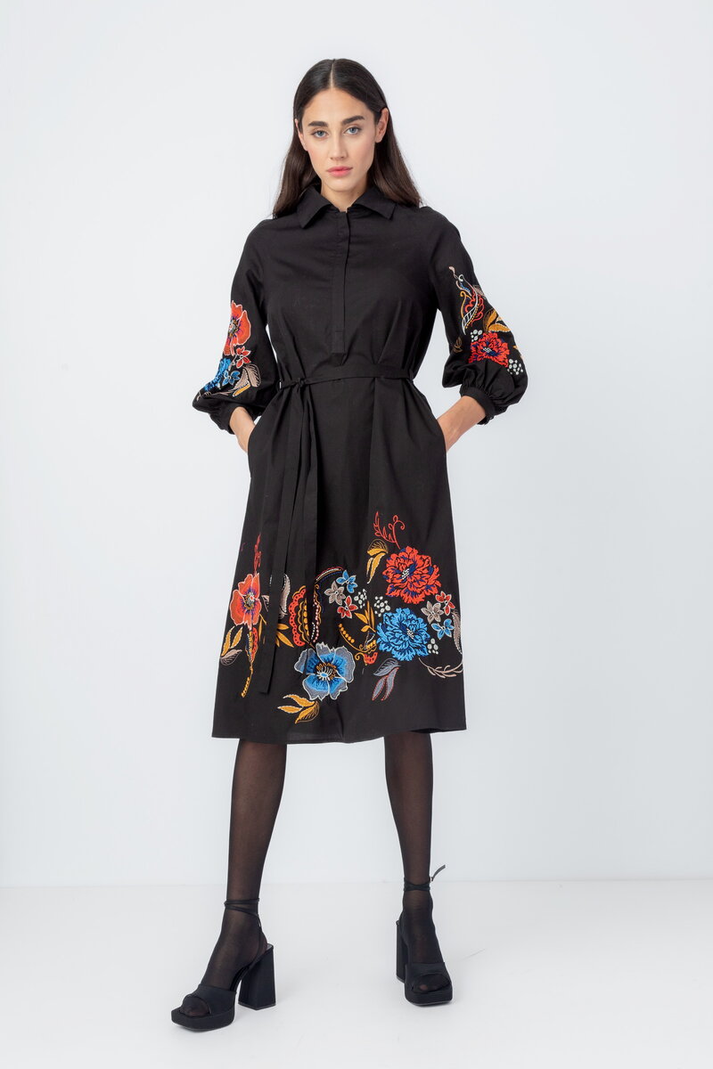 Poplin Dress with Embroidery