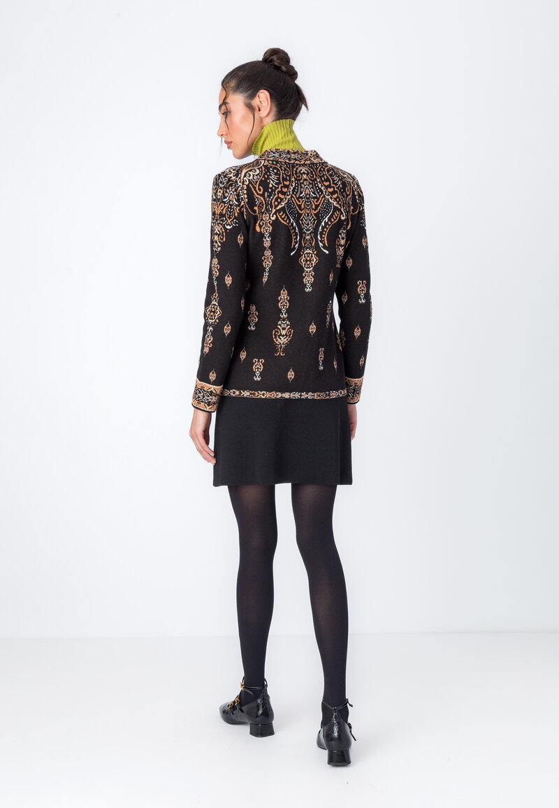 Jacquard Jacket, Ornament Flower - Black - Knitted Jackets