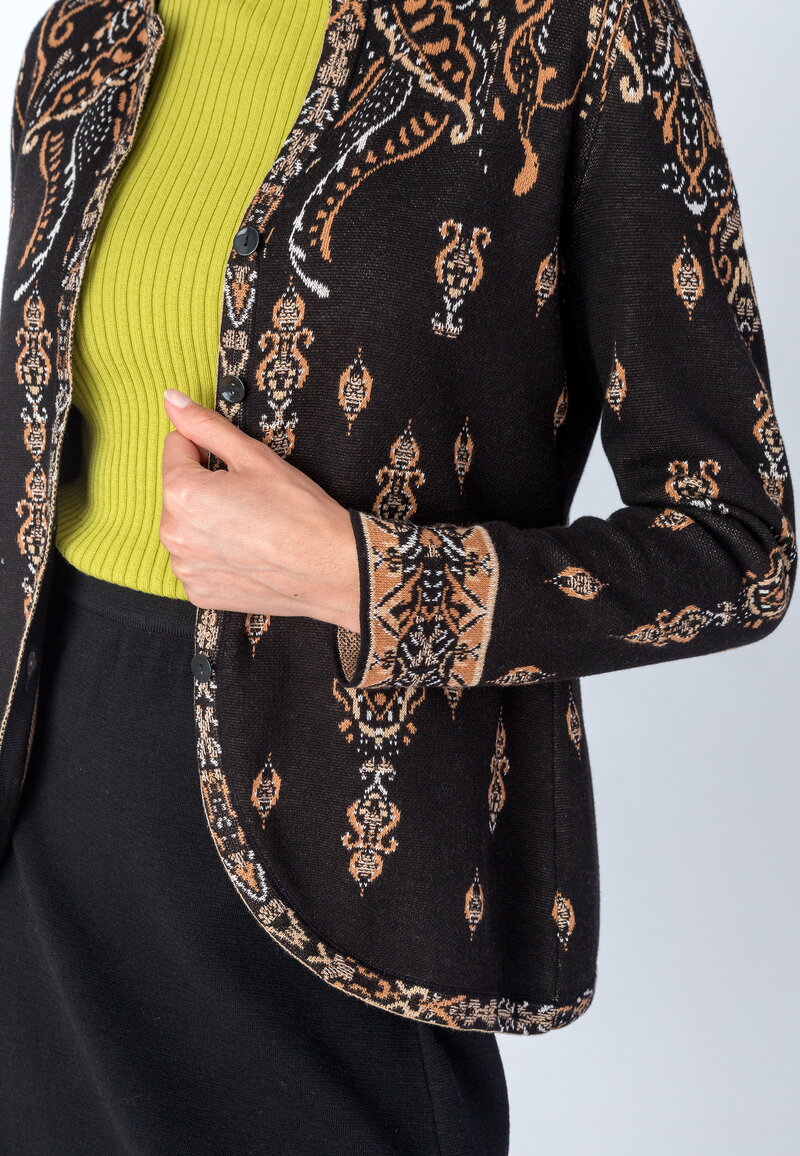 Jacquard Jacket, Ornament Flower - Black - Knitted Jackets