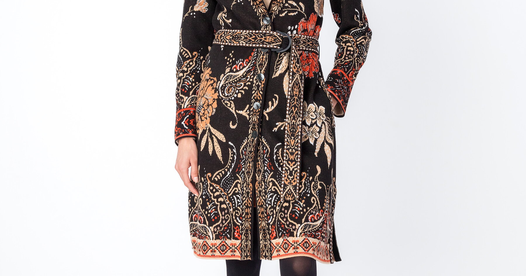 Coatigan, Ornament Flower - Black - Coatigans - Ivko Woman