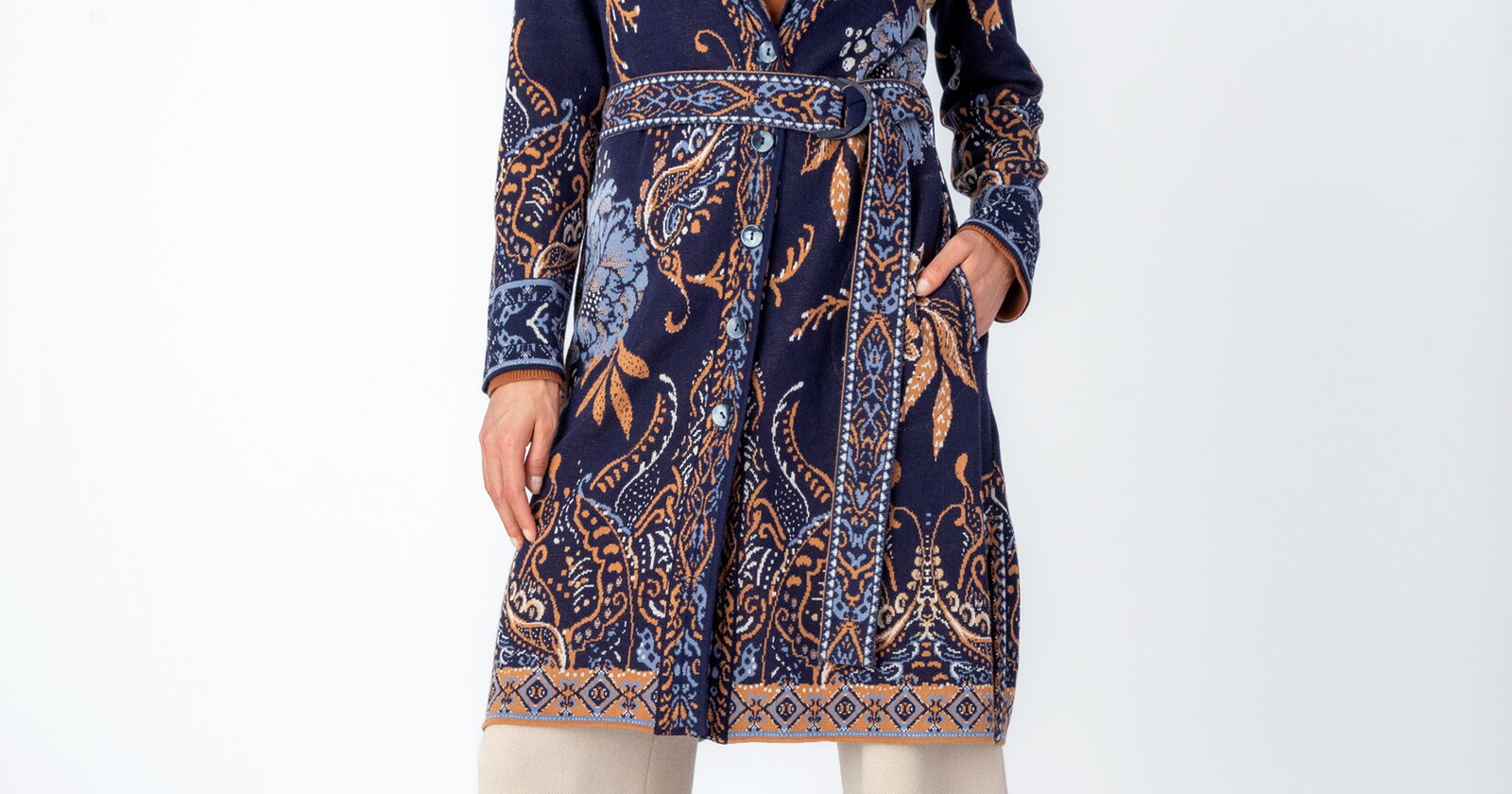 Coatigan, Ornament Flower - Navy - Coatigans - Ivko Woman