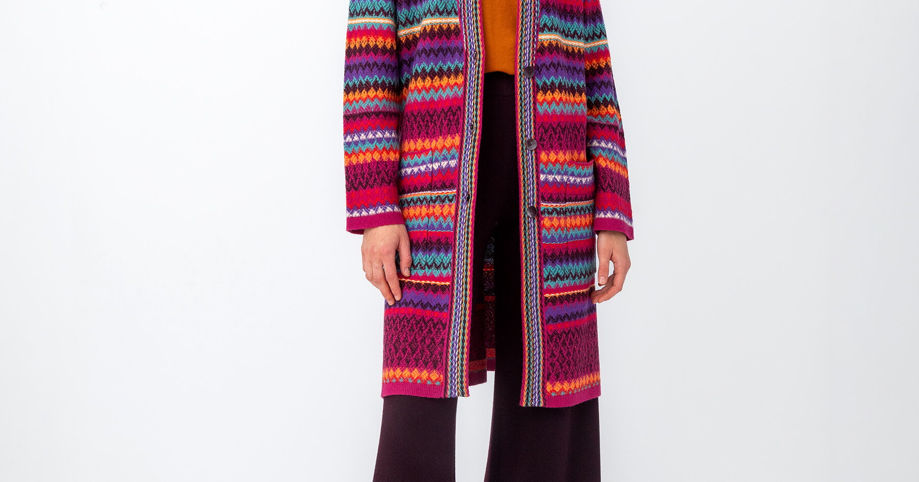 Coatigan, Geometric Pattern - Pink - Jacket Long - Ivko Woman