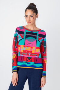 Jacquard-Pullover, Abstraktes Motiv