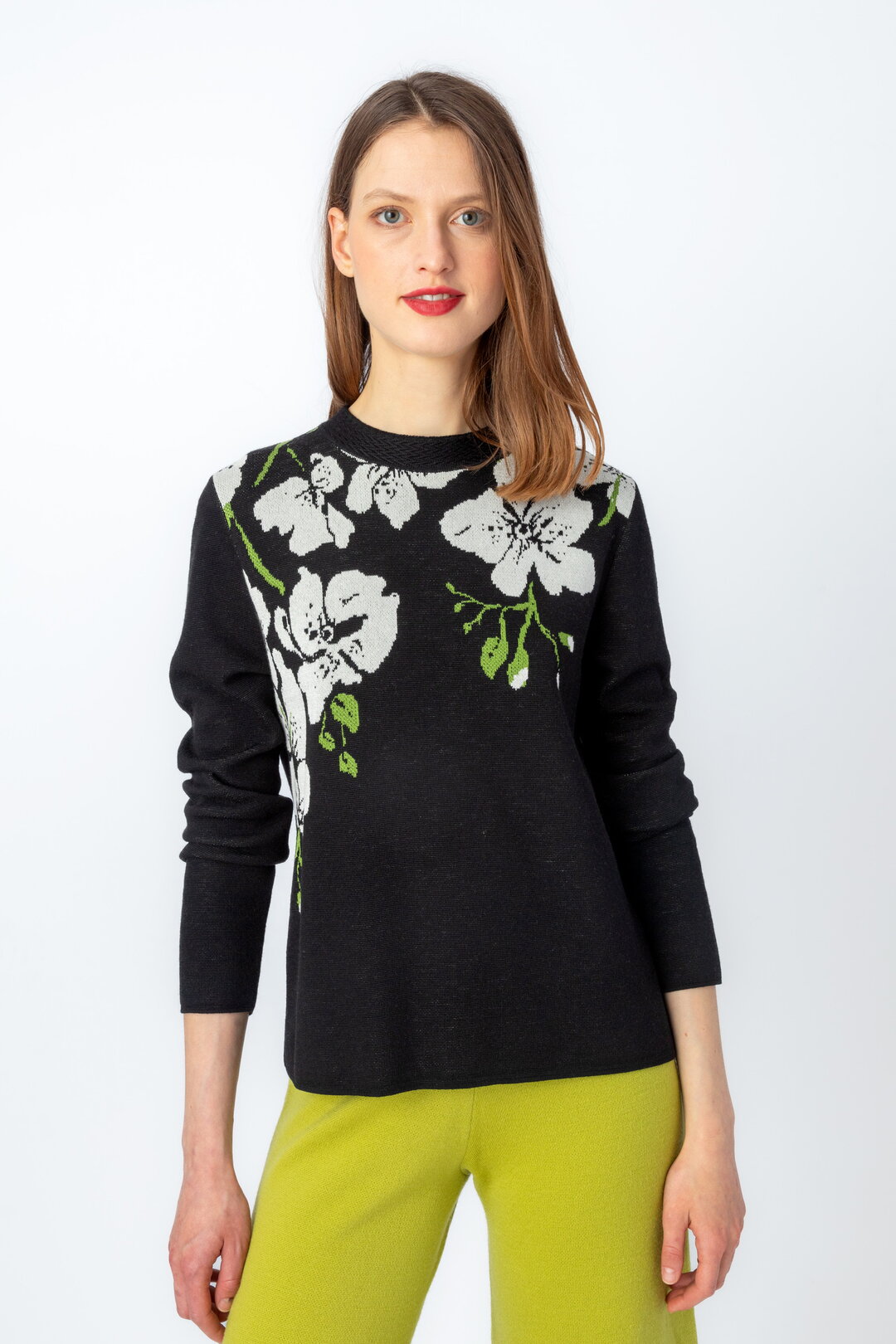 Jacquard Pullover, Orchid Motive