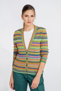 Jacquard-Jacke mit V - Ausschnitt, Streifenmuster