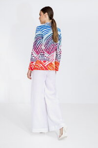 Jacquard Blazer, Wave Motif - White - Knitted Jackets - Ivko