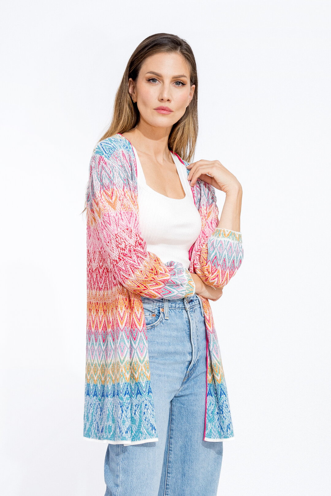 Strickjacke mit V-Ausschnitt, Ornament Motiv