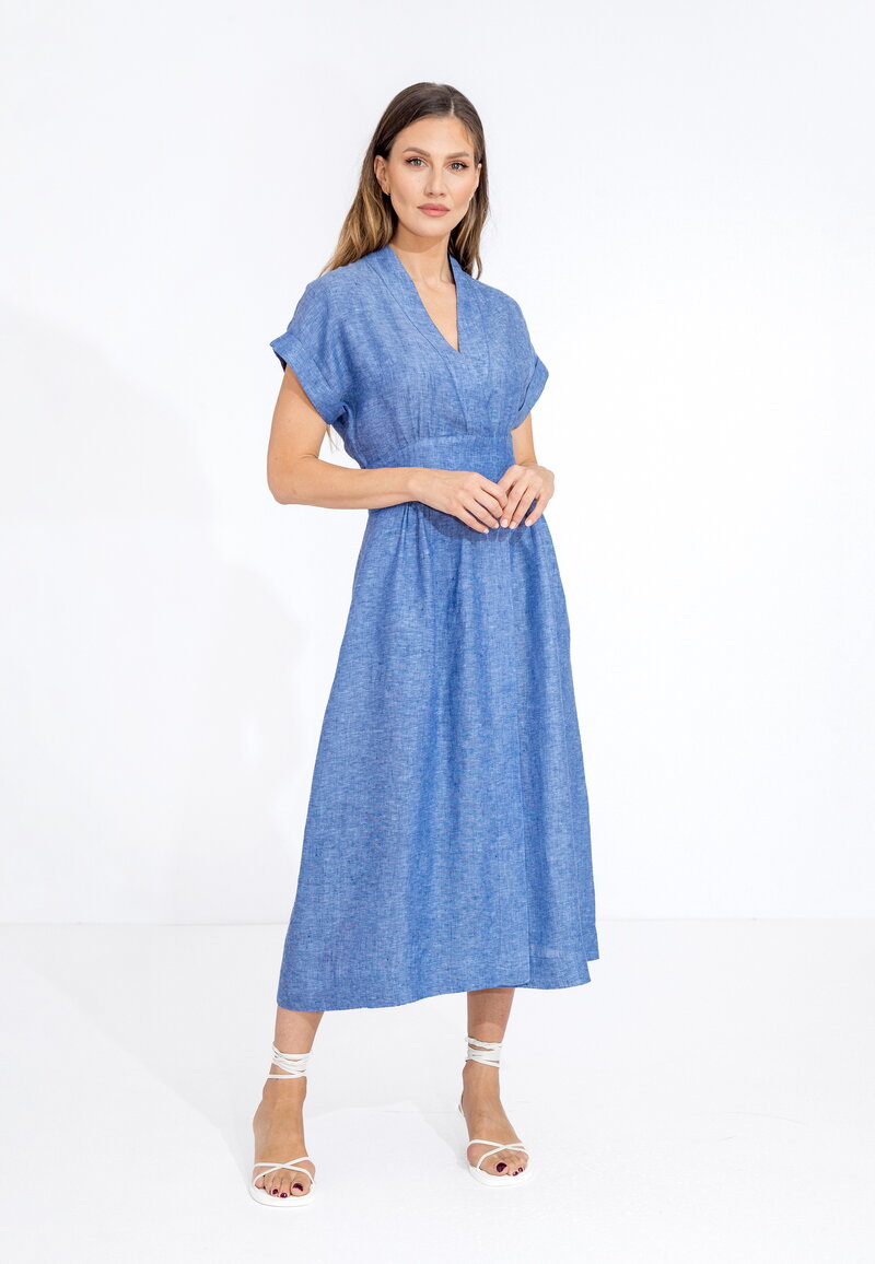 Linen Dress - StoneBlue - Dresses and skirts - Ivko Woman
