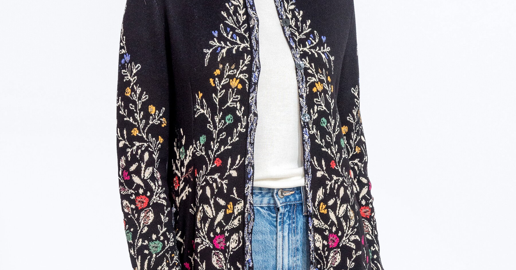 Jacquard Coatigan, Andalusia Pattern - Black - Coatigans - Ivko Woman