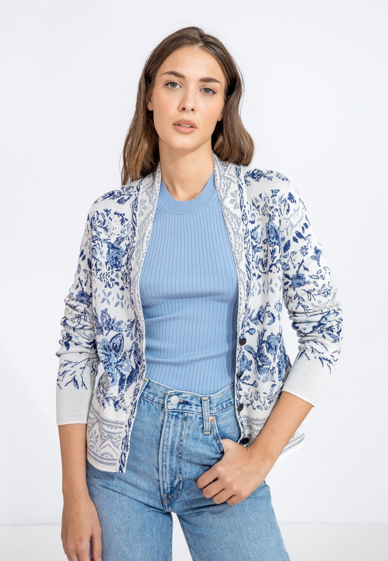 Jacquard Jacket, Andalusia Pattern - White - Knitted Jackets