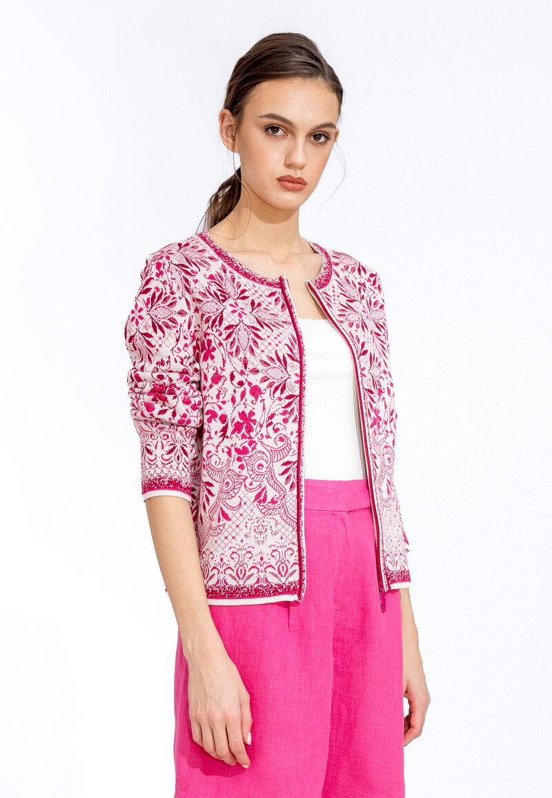 Cardigan with Zip, Alhambra Pattern - Rosewood - Cardigans - Ivko