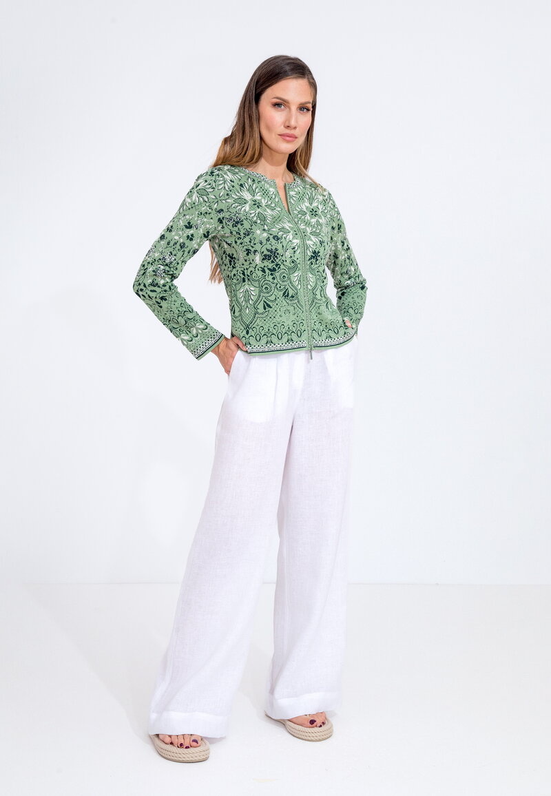 Cardigan with Zip, Alhambra Pattern - PastelGreen - Cardigans Cardigan with Zip, Alhambra Pattern - PastelGreen - Cardigans