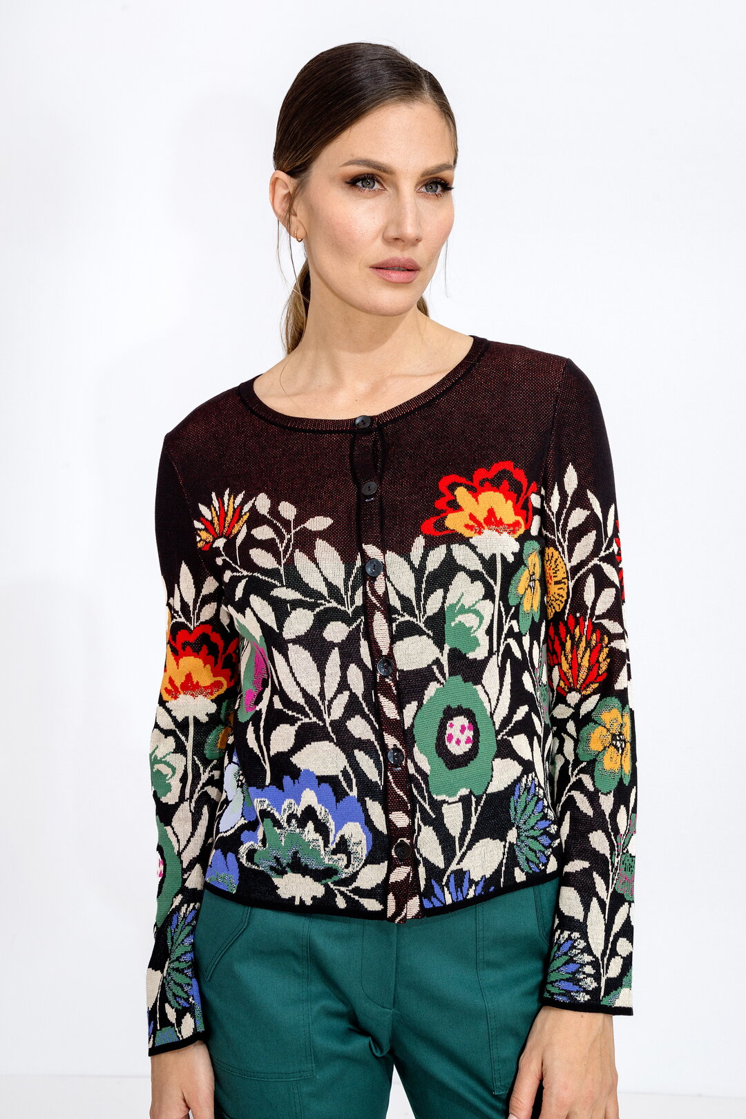 Cardigan O Neck,  Floral Pattern
