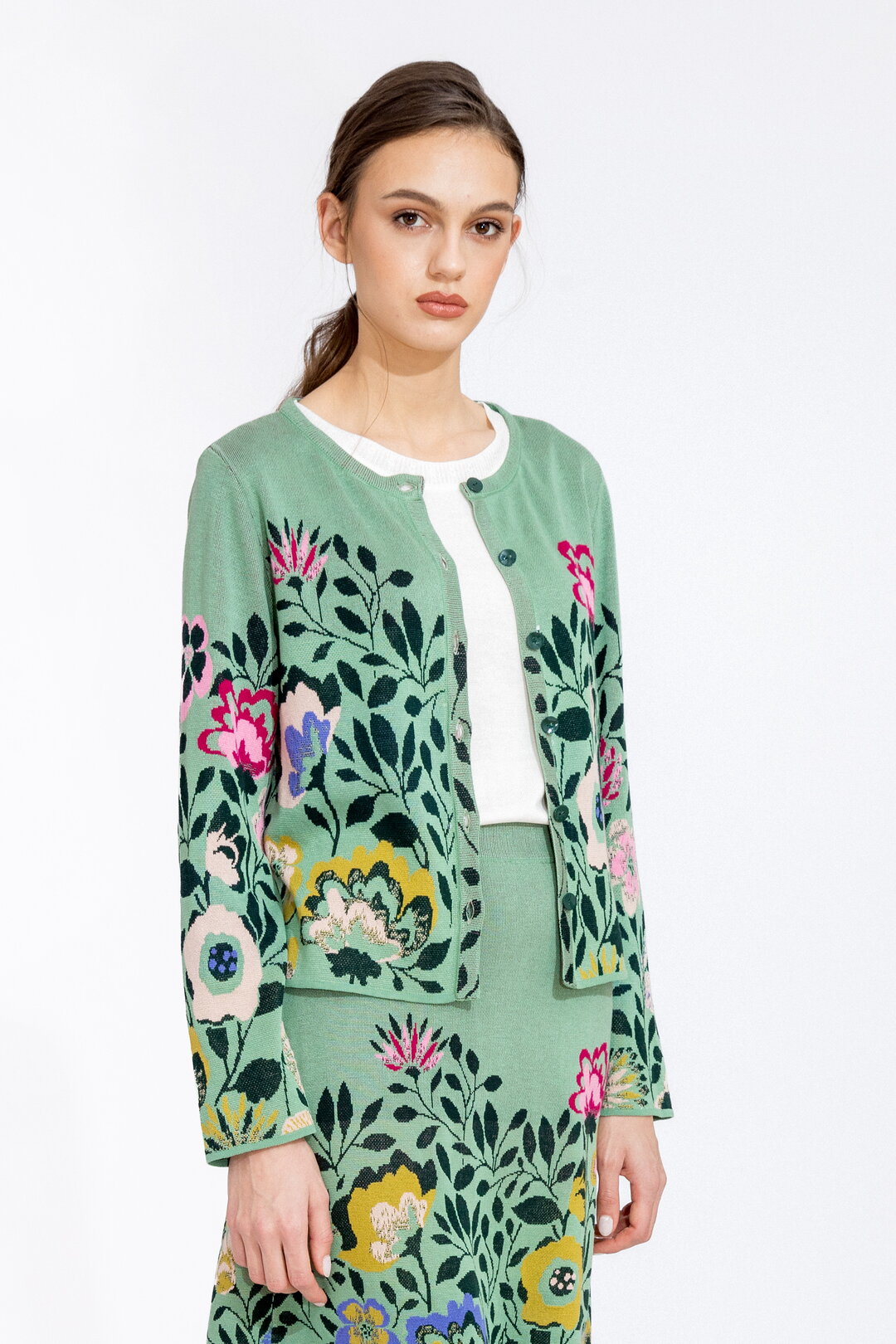 Cardigan O Neck,  Floral Pattern