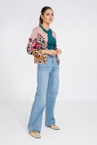 Cardigan O Neck, Floral Pattern - Powder - Cardigans - Ivko Woman