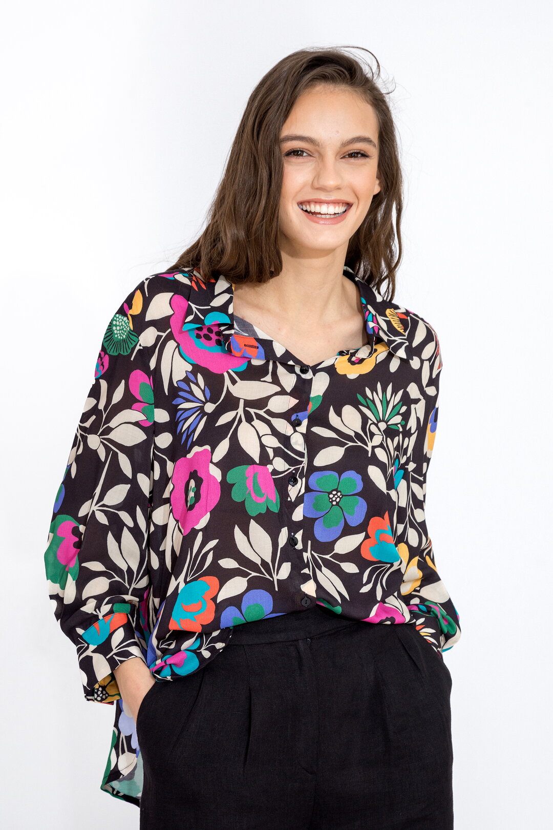 Viskose-Shirt, Floral Motiv