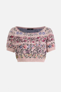 Pullover mit U-Boot-Ausschnitt, Floralmuster