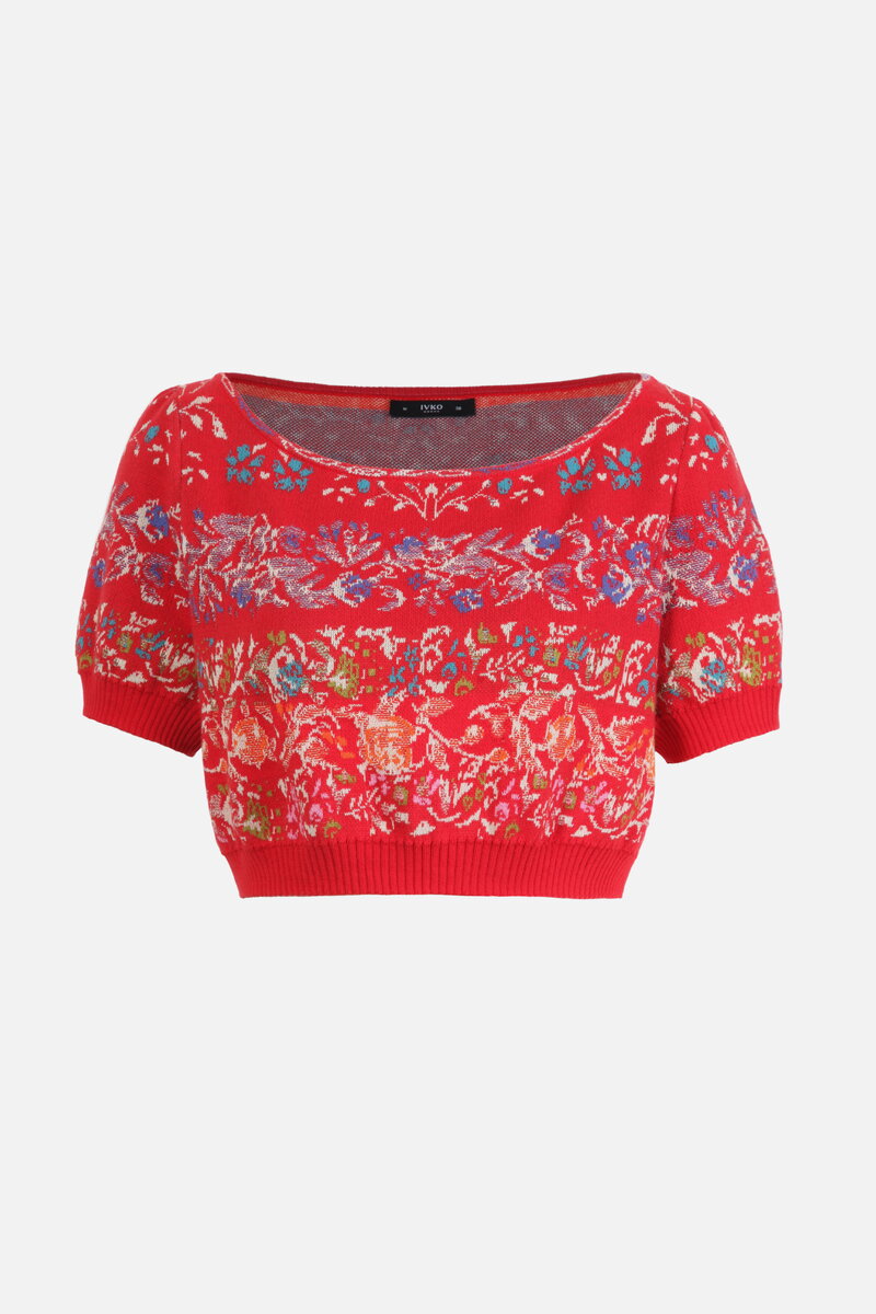 Pullover mit U-Boot-Ausschnitt, Floralmuster