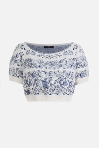 Pullover mit U-Boot-Ausschnitt, Floralmuster