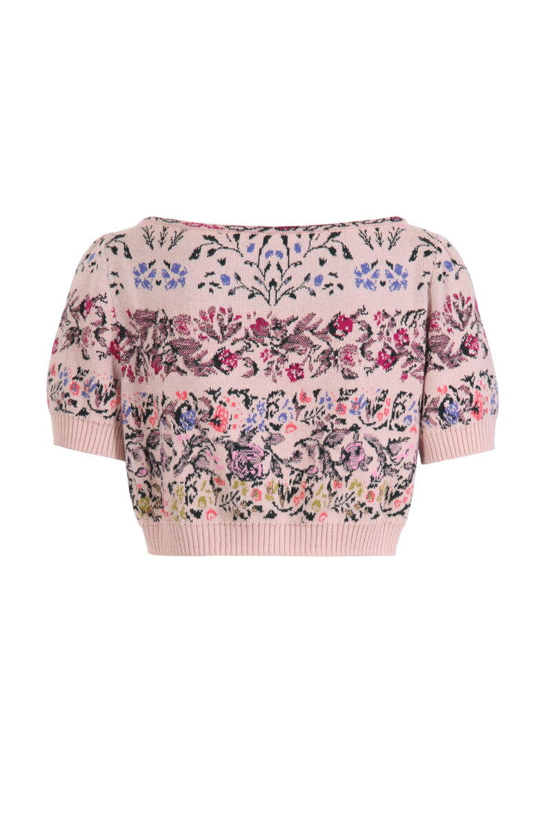 Pullover mit U-Boot-Ausschnitt, Floralmuster