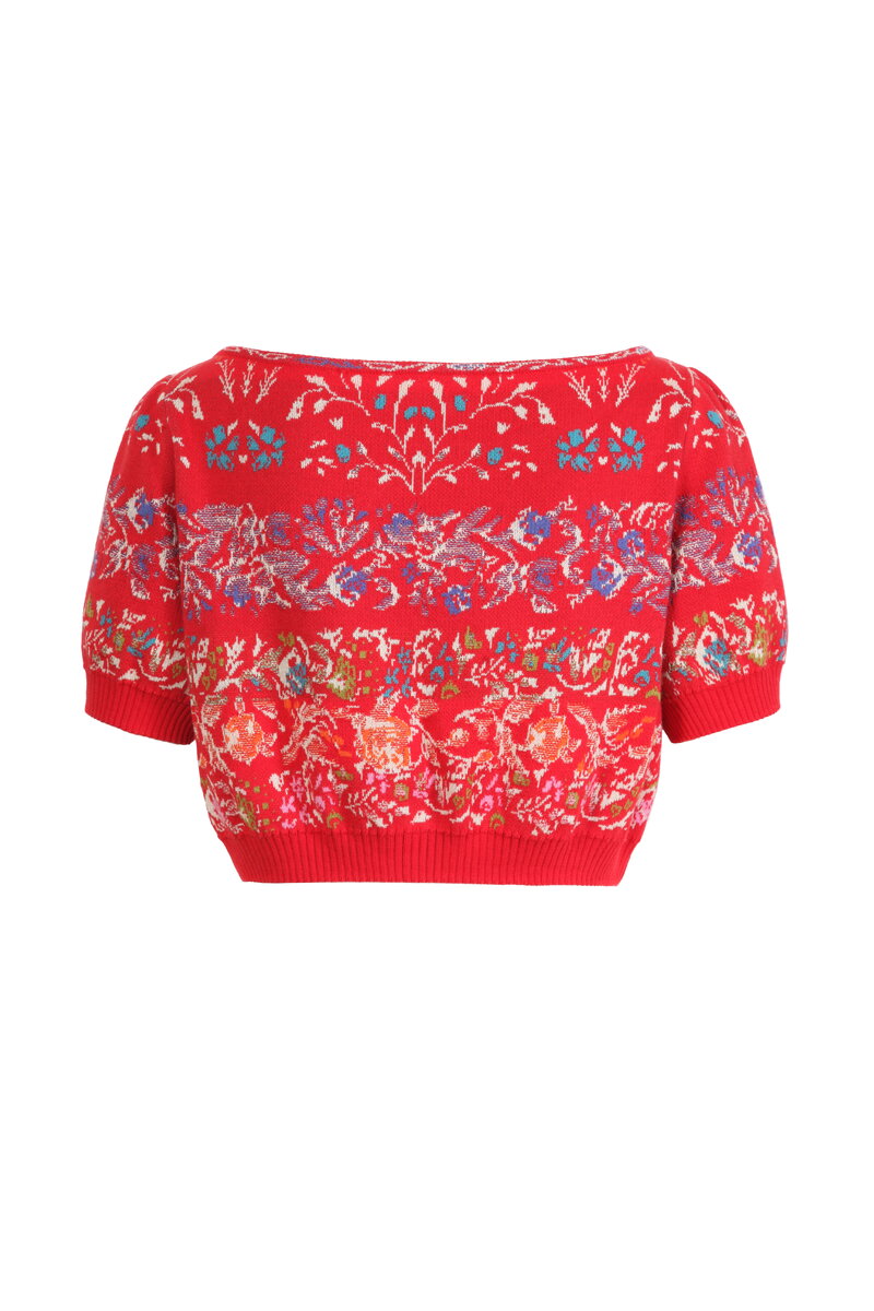 Pullover mit U-Boot-Ausschnitt, Floralmuster
