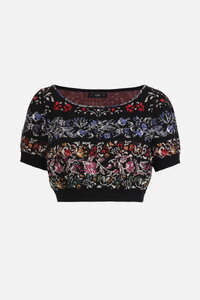 Pullover mit U-Boot-Ausschnitt, Floralmuster