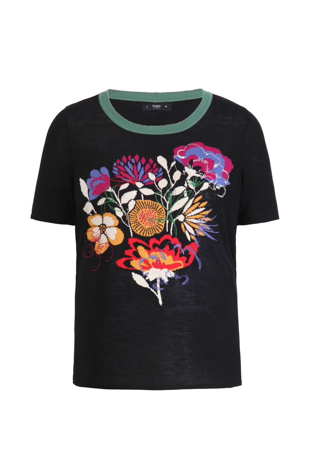 Intarsien-Pullover mit floraler Stickerei