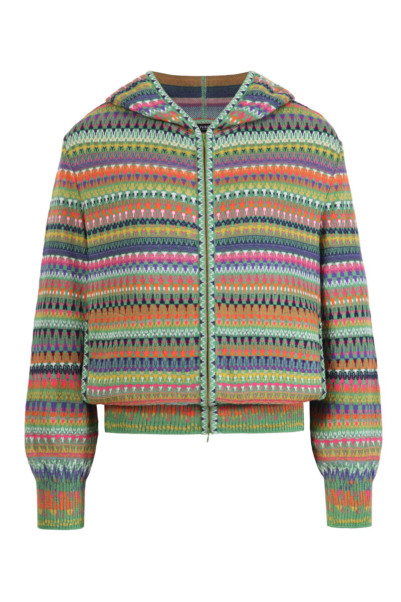 Jacquard Jacket with hoody, Stripe Pattern