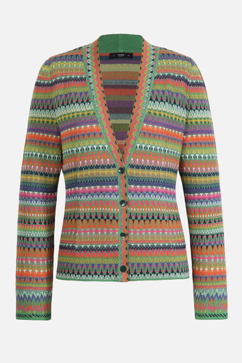 Jacquard Jacket V - Neck, Stripe Pattern