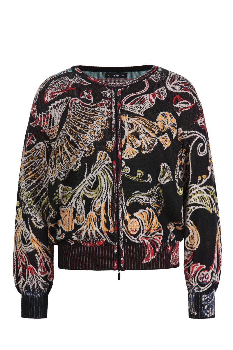 Bomber Jacket Lotos Motif Black Knitted Jackets Ivko Woman