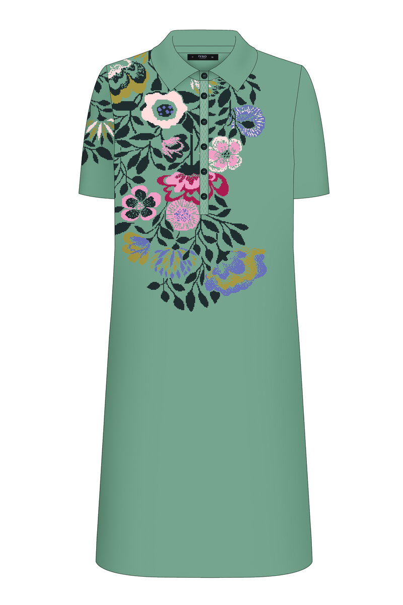 Dress with Intarsia, Short Sleeves