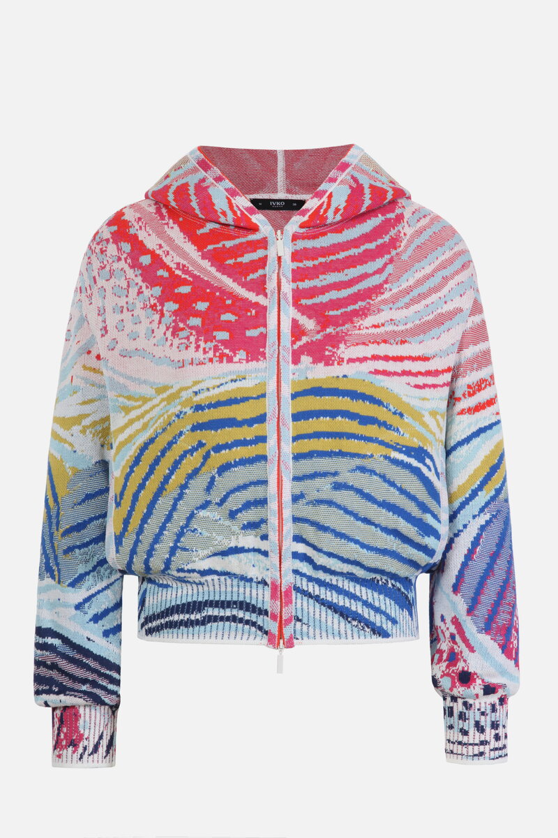 Bomber Jacket with Hoodie, Wave Motif