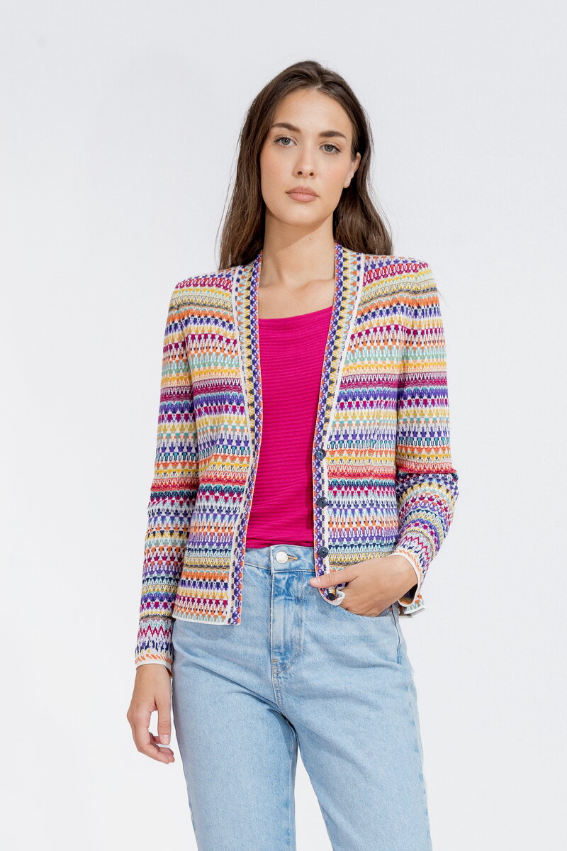 Jacquard-Jacke mit V - Ausschnitt, Streifenmuster