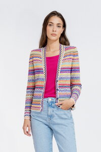 Jacquard-Jacke mit V - Ausschnitt, Streifenmuster