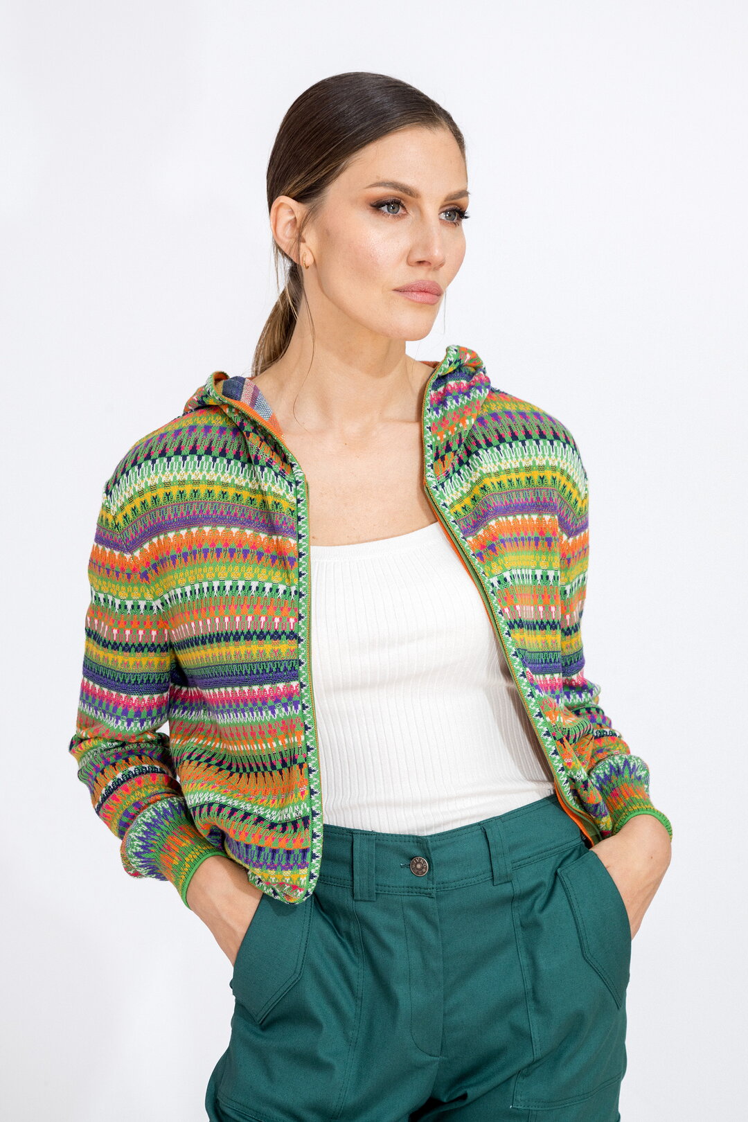 Jacquard Jacket with hoody, Stripe Pattern