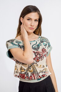 Boat Neck Pullover, Lotos Motif