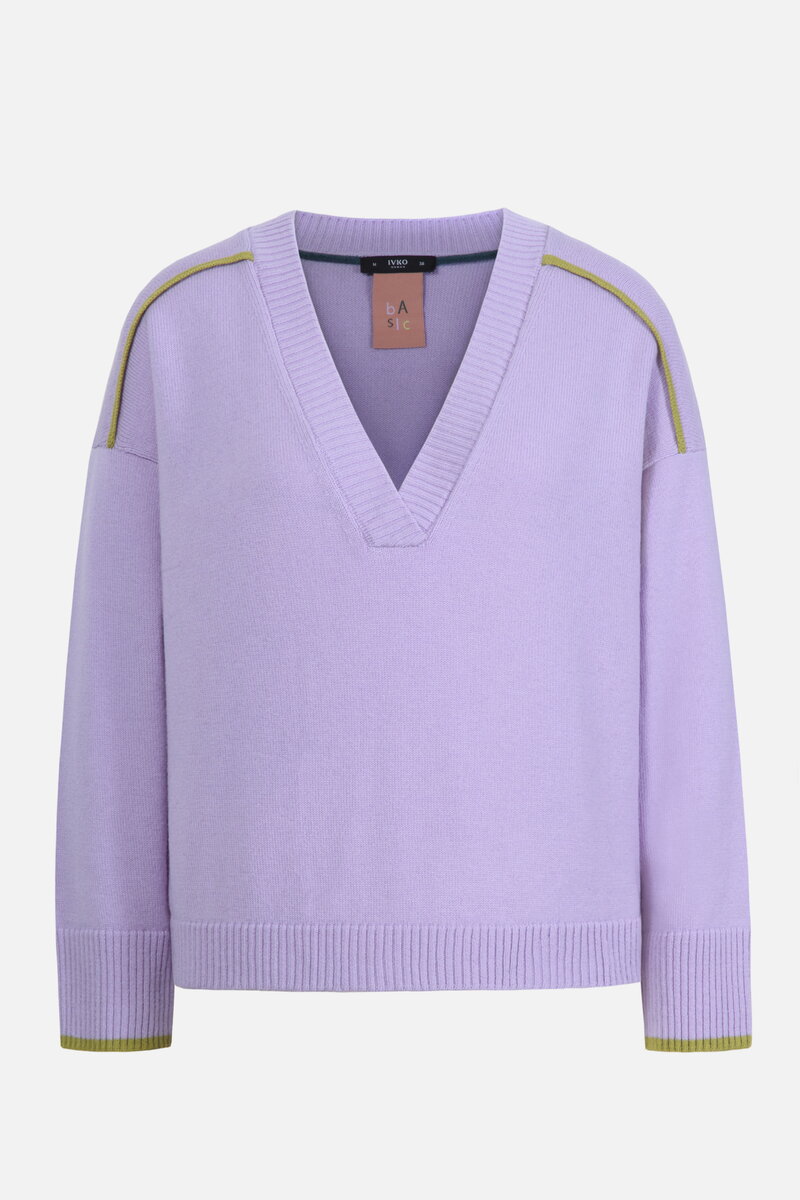 V-Neck Pullover, Contrasting Stripe