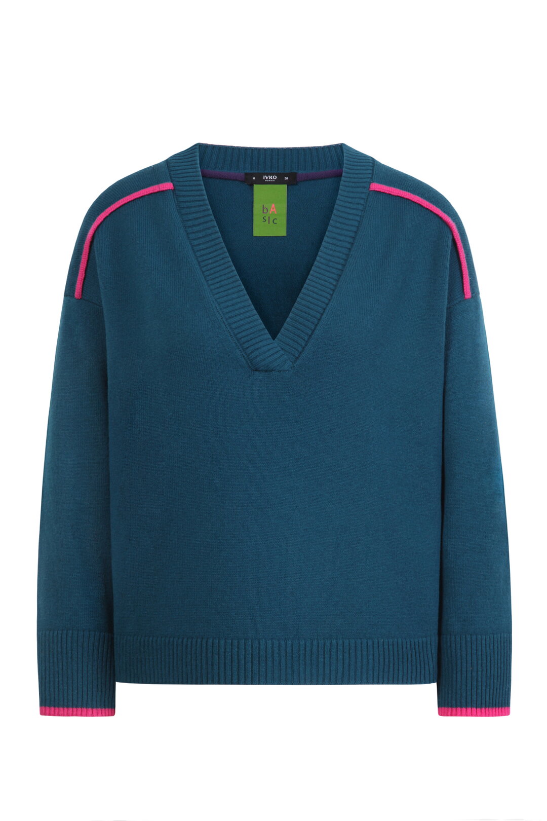 V-Neck Pullover, Contrasting Stripe