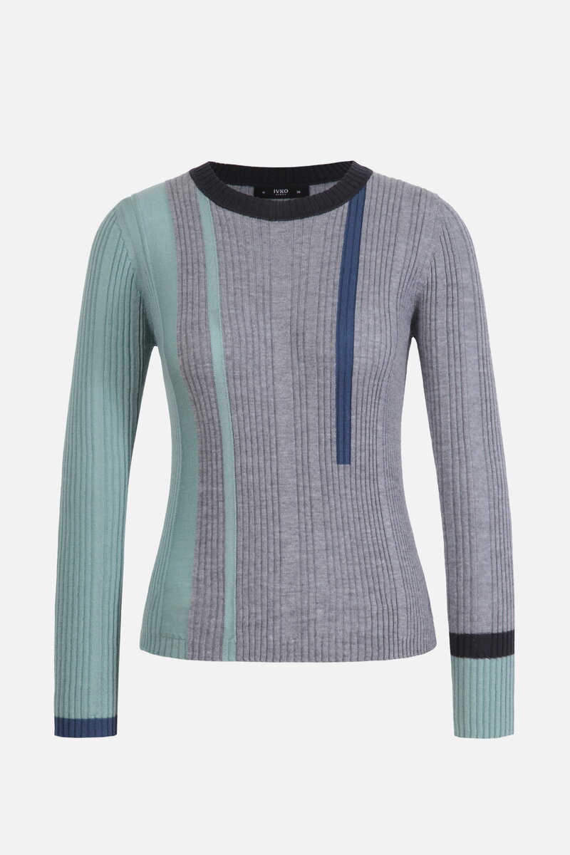 Ribbed Pullover, Contrasting Stripe