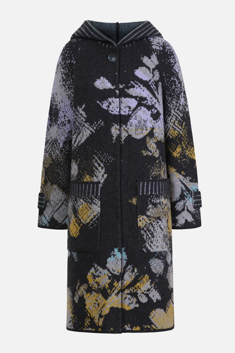 Jacquard Coat with Hoodie, Camouflage Pattern