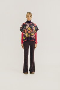 Poncho, Floral Pattern - Plum - Pullovers - Ivko Woman